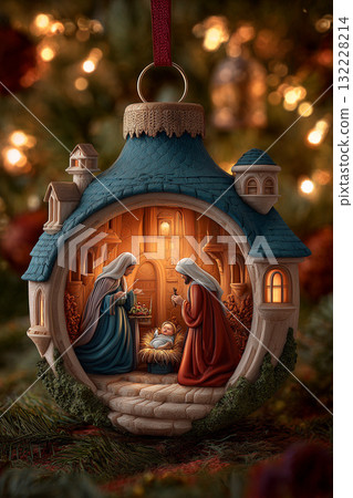 A close-up of a beautifully sculpted, traditional Holy Family A close-up of a beautifully sculpted, traditional Holy Family 132228214