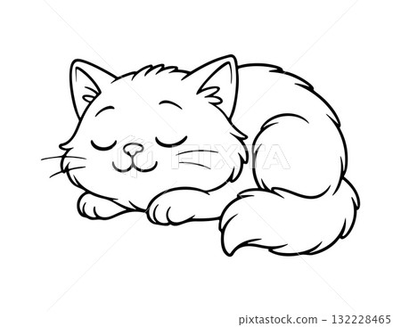 Cute sleeping cat Doodle style. Hand drawn black and white isolated icon Cute sleeping cat Doodle style. Hand drawn black and white isolated icon 132228465