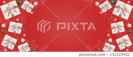 Christmas Banner with Gift Boxes on Red Background 132228482