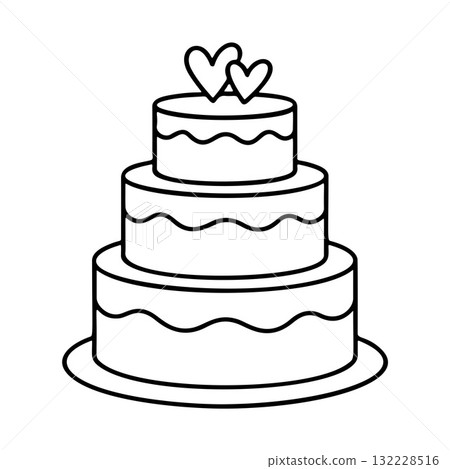 Wedding cake outline icon. Doodle style. Hand drawn black and white isolated icon Wedding cake outline icon. Doodle style. Hand drawn black and white isolated icon 132228516