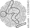 Diving icon on mandala for coloring. Olympic sport. Abstract hand drawing. 132228643