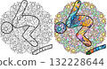 Diving icon on mandala for coloring. Olympic sport. Abstract hand drawing. 132228644