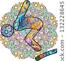 Diving icon on mandala. Olympic sport. Abstract hand drawing. 132228645