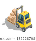 Isometric warehouse forklift with cardboard boxes 132228708