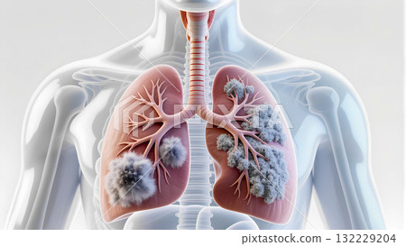 3D visualization: Lung cancer in the human body. Disease, anatomy, and oncology. 132229204