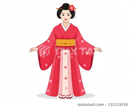 Illustration of a woman wearing a pink kimono Illustration of a woman wearing a pink kimono 132229336