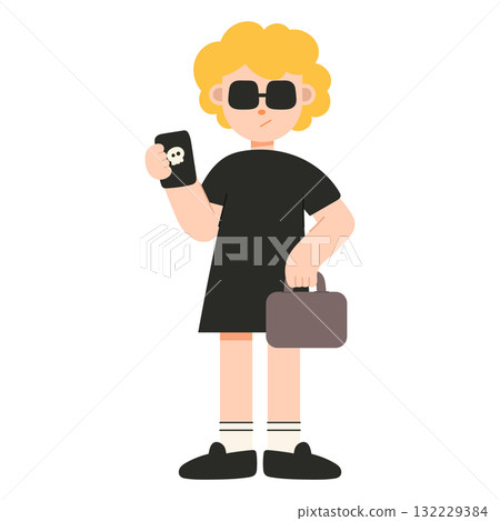 Flat cartoon illustration of a female scammer. Cybercrime and online fraud concept in flat design style, perfect for security, digital, and internet themes. 132229384