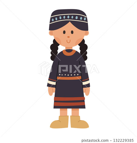 Flat cartoon illustration of a tribal woman in traditional dress. Ethnic and cultural character concept in minimal flat design, perfect for diversity and heritage themes. Flat cartoon illustration of a tribal woman in traditional dress. Ethnic and cultural character concept in minimal flat design, perfect for diversity and heritage themes. 132229385