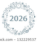 New year 2026 celebration wreath with symbols, ideal holiday background for festive designs 132229537