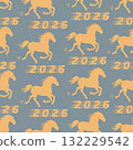 Year of horse 2026 pattern with galloping horses and repeating numbers as background 132229542