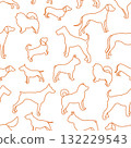 Dog silhouettes pattern on white background featuring various breeds in orange outline 132229543