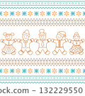 Gingerbread people holding hands in a festive Christmas pattern background 132229550