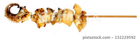 roast tentacles of squid with skewer isolated. roast tentacles of squid with skewer isolated. 132229592