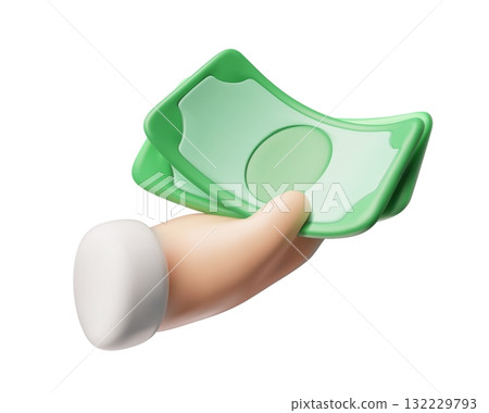 Dollar banknotes in hand, vector cartoon green paper bills saving in arm, finance, earnings income, charity, payment 132229793