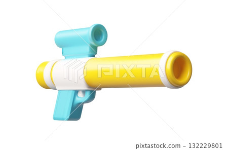Handgun with a sight 3D cartoon plastic style, game weapon blaster toy, vector render firearm, revolver gun Handgun with a sight 3D cartoon plastic style, game weapon blaster toy, vector render firearm, revolver gun 132229801