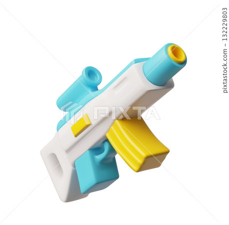 Handgun, rifle with a sight 3D cartoon plastic style, game weapon blaster toy, vector render firearm, military equipment 132229803