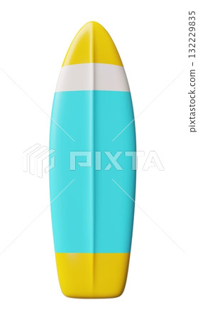 Surfboard 3D cartoon plastic style, vector realistic surfing board for active sport on water, ride wave equipment Surfboard 3D cartoon plastic style, vector realistic surfing board for active sport on water, ride wave equipment 132229835