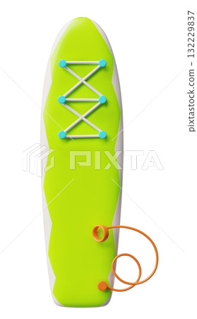 Surfboard, SUP board 3D cartoon plastic style, vector green surfing board for active sport on water, ride wave equipment 132229837