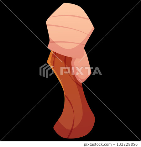 Medieval wooden torch with fuel rag, vector cartoon game handle or wall flambeau, flammable wood stick, cave torchlight 132229856
