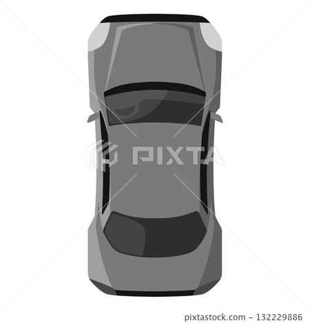 Gray car top view, urban civilian vehicle for driving, vector monochrome automobile sedan car, auto transport from above 132229886