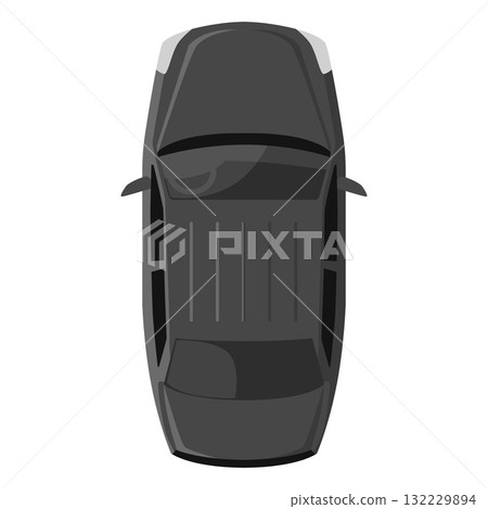 Gray car top view, vector monochrome automobile sedan car, urban civilian vehicle for driving, passenger transport above 132229894