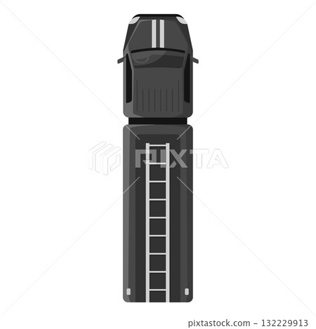 Fire truck with ladder top view, urban service vehicle, vector cartoon truck with platform for working at height Fire truck with ladder top view, urban service vehicle, vector cartoon truck with platform for working at height 132229913