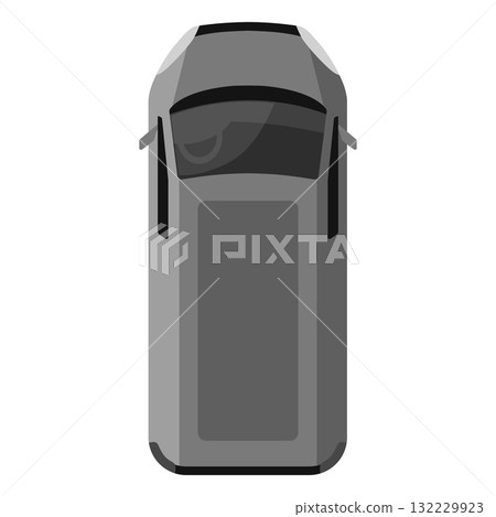 Gray minivan car top view, minibus public transport, urban civilian vehicle, vector cartoon van car for cargo delivery Gray minivan car top view, minibus public transport, urban civilian vehicle, vector cartoon van car for cargo delivery 132229923