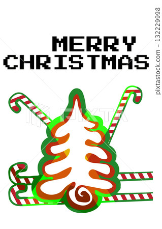 Colorful Christmas tree and candy canes with festive message for holiday cheer Colorful Christmas tree and candy canes with festive message for holiday cheer 132229998