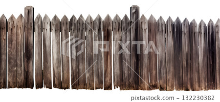 Wooden brown rustic board wood grunge old fence gate on transparent background cutout, PNG file. Mockup template 132230382
