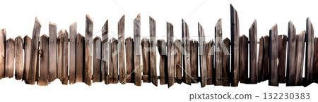 Wooden brown rustic board wood grunge old fence gate on transparent background cutout, PNG file. Mockup template for artwork design 132230383