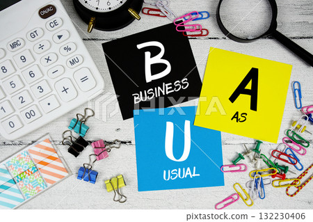 BAU Abbreviation of Business as Usual text phrase of business and financial concept BAU Abbreviation of Business as Usual text phrase of business and financial concept 132230406