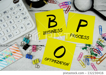 BPO Abbreviation of Business Process Optimization text phrase of business and financial concept 132230416