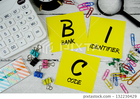 BIC Bank Identifier Code text phrase of business and financial concept BIC Bank Identifier Code text phrase of business and financial concept 132230429