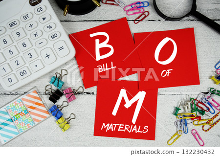 BOM Abbreviation of Bill Of Materials text phrase of business and financial concept BOM Abbreviation of Bill Of Materials text phrase of business and financial concept 132230432