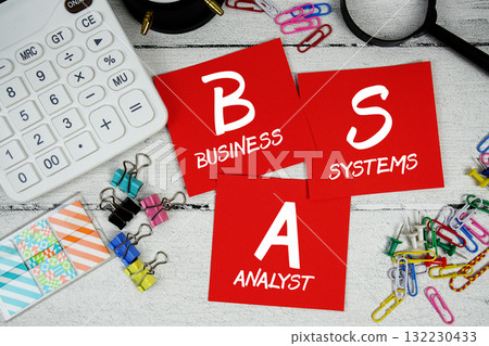 BSA Abbreviation of Business Systems Analyst text phrase of business and financial concept 132230433