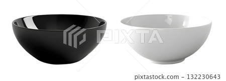 Set of black and White ceramic bowl on transparent background cutout, PNG file. Mockup template for artwork graphic design 132230643