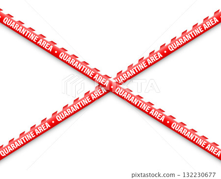 Quarantine zone warning tape. Novel coronavirus outbreak. Global lockdown. Red coronavirus danger stripe. Police caution line, restricted area. Construction tape. Vector illustration 132230677