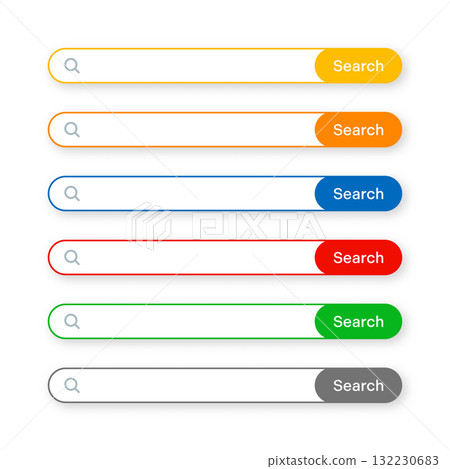 Various search bar templates. Internet browser engine with search box, address bar and text field. UI design, website interface element with web icons and push button. Vector illustration 132230683