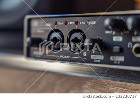 Close-Up of Audio Interface Input Panel Close-Up of Audio Interface Input Panel 132230717