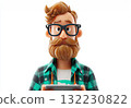 3d male with tablet in shirt lively design for tech promotions. Cartoon figure in casual attire perfect for education projects or business ads. 132230822