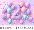 Balloons birthday, number 2 in soft colors, great for event art. Suitable for kids celebration and joyful themes, showcasing the vibrant two balloon style. 132230823