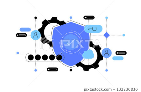 High tech and cyber security. Shield with digital elements 132230830
