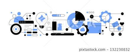 Business processes and planning. Flat wide banner Business processes and planning. Flat wide banner 132230832