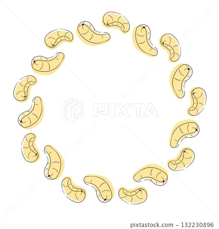 Circular wreath made of flat style cashew nut isolated on a white background. 132230896