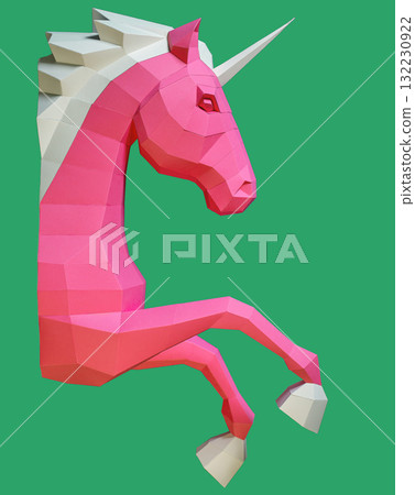 Geometric Pink Blue Unicorn Sculpture Dual Background. Bold and modern geometric unicorn sculpture 132230922
