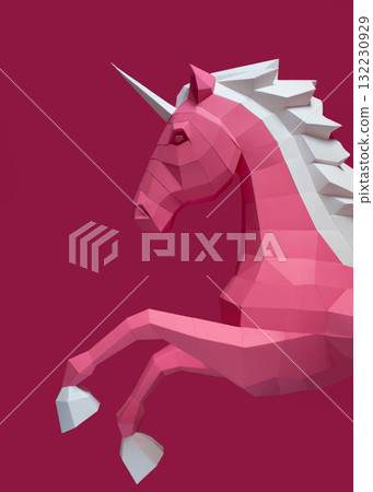 Geometric Pink Unicorn Sculpture Dual Background. Bold and modern geometric unicorn sculpture Geometric Pink Unicorn Sculpture Dual Background. Bold and modern geometric unicorn sculpture 132230929