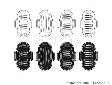 Sanitary pads feminine hygiene products vector icon set Sanitary pads feminine hygiene products vector icon set 132231304