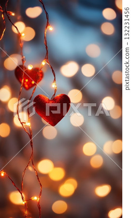 Soft Pink Hearts With Glowing Lights Create a Romantic Atmosphere on Blue Surface Soft Pink Hearts With Glowing Lights Create a Romantic Atmosphere on Blue Surface 132231456