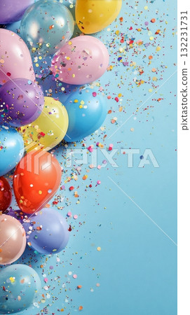 Celebratory Balloons and Confetti Create a Festive Atmosphere for a Special Event or Party Celebratory Balloons and Confetti Create a Festive Atmosphere for a Special Event or Party 132231731