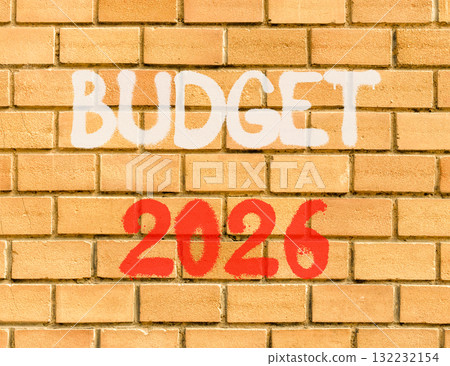Budget 2026 symbol. Concept words Budget 2026 on beautiful old brown brick wall. Beautiful old brown brick wall background. Business and budget 2026 concept. Copy space. Budget 2026 symbol. Concept words Budget 2026 on beautiful old brown brick wall. Beautiful old brown brick wall background. Business and budget 2026 concept. Copy space. 132232154